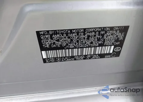 2012 Lexus Es 350 из США, поврежденный, VIN JTHBK1EG4C2473258